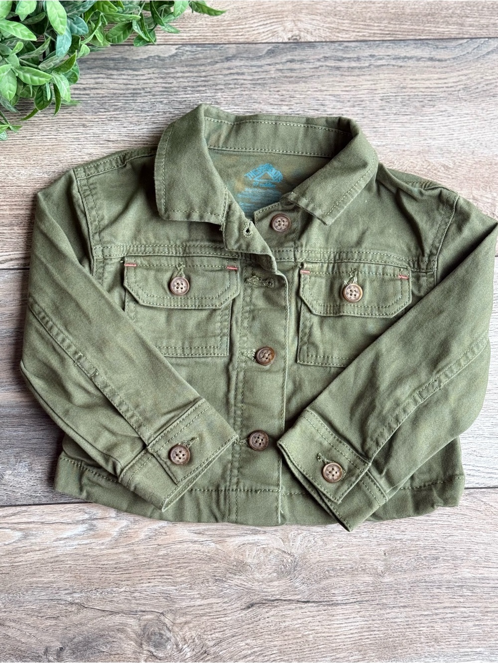 Kids Olive Green Button-Front Jean Jacket